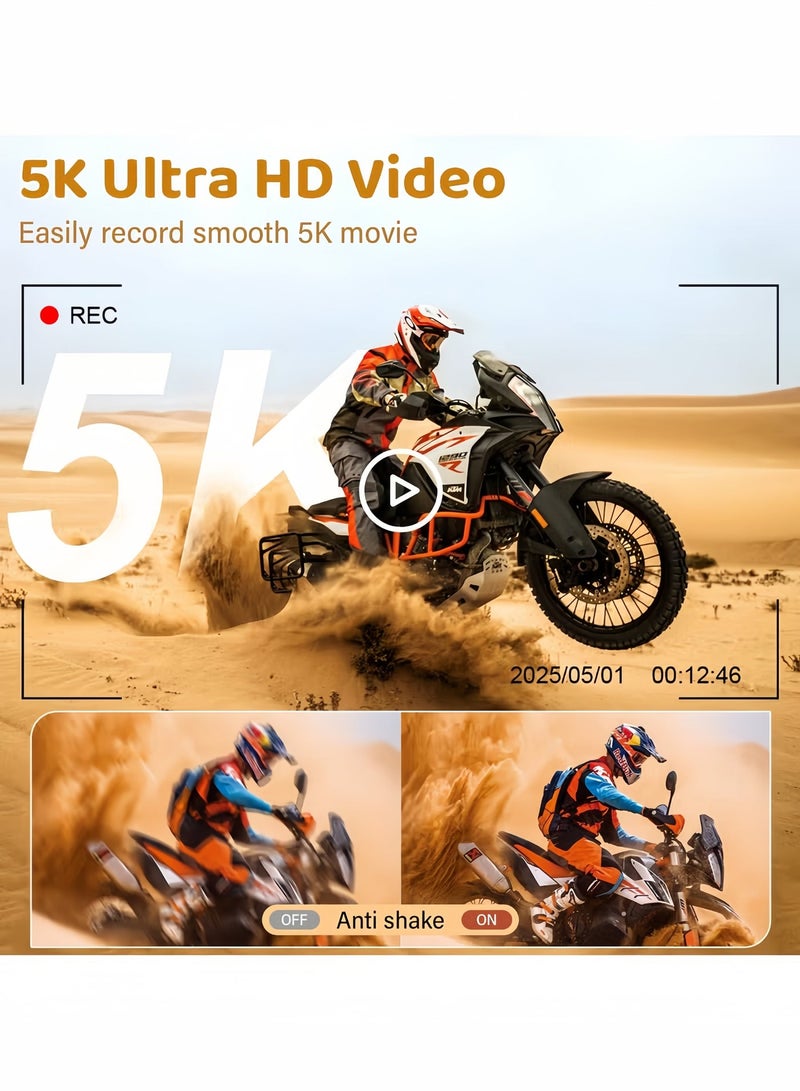 Lecran 5K Point and Shoot Digital Camera, 75MP for Photography, 2 Batteries, Wide Angle & Macro Lens, With 64GB TF Card, 18X Digital Camera with 3" 180° Flip Screen - Image 4